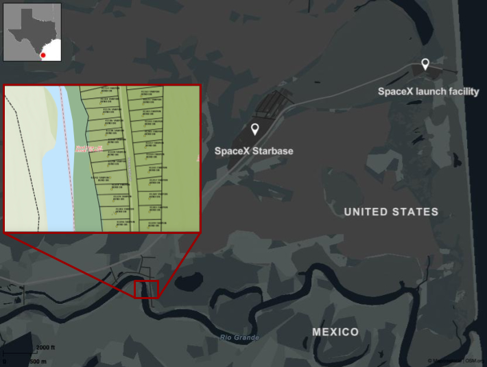 A map of the area including screenshot of parcel lines along the river’s edge, as plotted by Cameron County GIS mapping