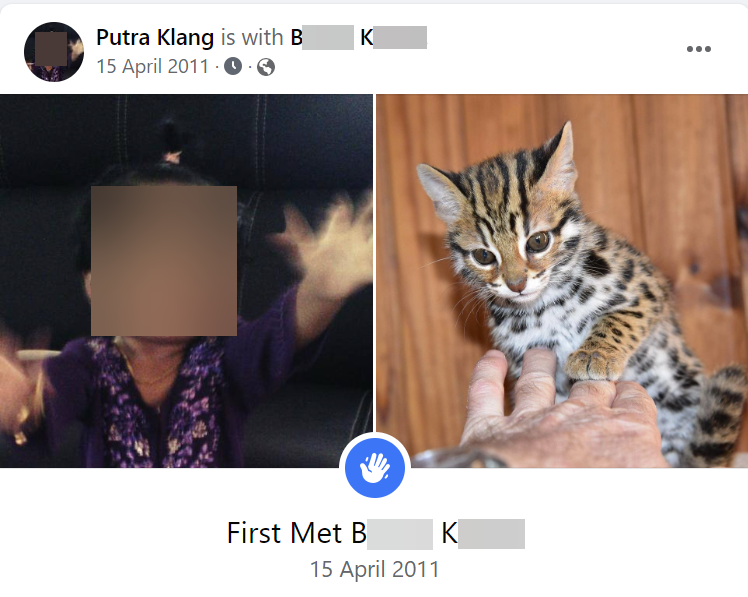 Screengrab of Facebook life event showing Putra Klang first meeting BK